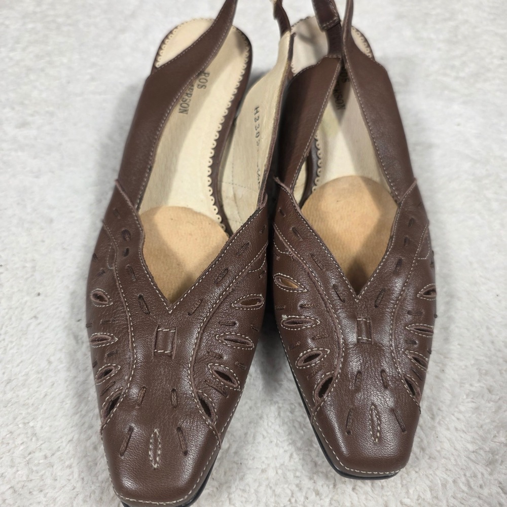 Ros Hommerson Slingback Pumps Womens 7.5 Narrow Brown Leather Laser Cut H33030